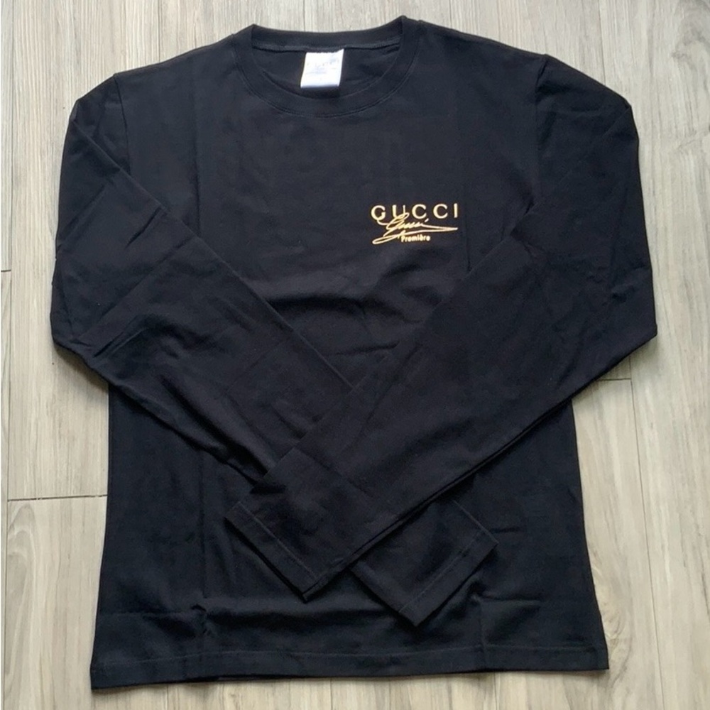 Men’s Gucci Premiere Promotional Large Cotton Long Sleeve Black T Shirt